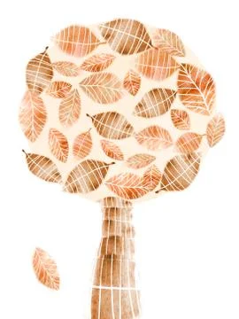 Autumn abstract tree with falling leaf isolated on white. Stock Photos