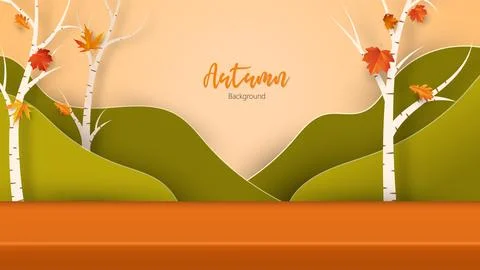 Autumn abstract vector paper craft landscape Stock Illustration