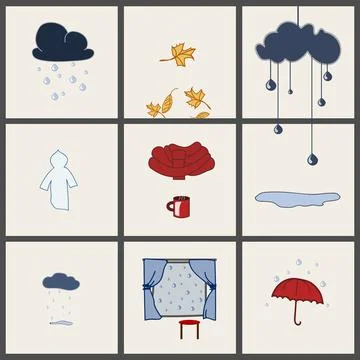 Autumn activity objects set. Vector color illustration Illustrazione stock