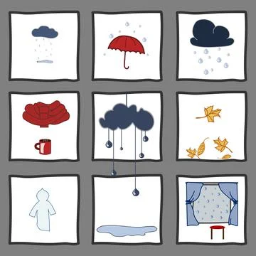 Autumn activity objects set. Vector color illustration Stock Illustration