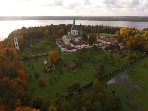 Autumn aerial of a monastery Stock Footage 81169865