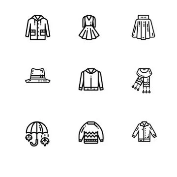 Autumn and fall clothes. Set outline icon EPS 10 vector format. Professional  Stock Illustration