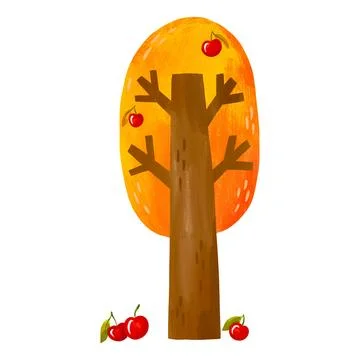 Autumn apple tree with red berries fallen leaves on ground harvest thanksgi.. Stock Illustration