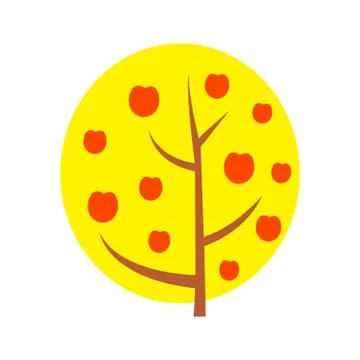 Autumn Apple tree vector illustration. Isolated on white. Cartoon flat style. Stock Illustration