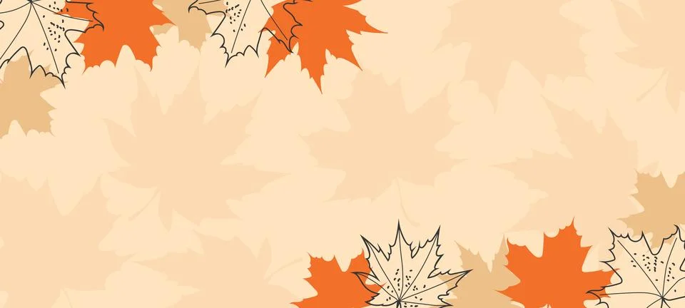 Autumn background banner with maple leaf line art and foliage copy space Stock Illustration