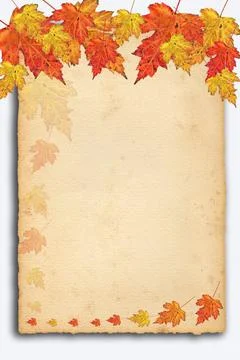 Autumn background with colored leaves on old paper Stock Illustration