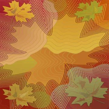 Autumn background with colorful maple leaf within vibrant curves Stock Illustration