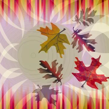 Autumn background with falling leafs and strips in nostalgic colors Stock Illustration