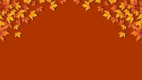 Autumn background with falling maple leaves border on warm orange backdrop .. Stock Illustration