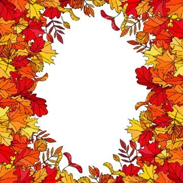 Autumn Background Layout Frame with Falling Leaves. Poster or Card. Maple Row Stock Illustration