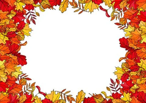 Autumn Background Layout Frame with Falling Leaves. Poster or Card. Maple Row Stock Illustration