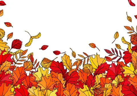 Autumn Background Layout Frame with Falling Leaves. Poster or Card. Maple Row Stock Illustration