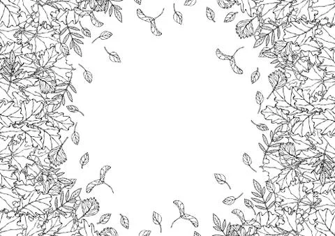 Autumn Background Layout Frame with Falling Leaves. Poster or Card. Maple Row Stock Illustration