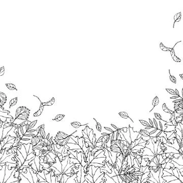 Autumn Background Layout Frame with Falling Leaves. Poster or Card. Maple Row Stock Illustration