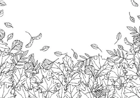 Autumn Background Layout Frame with Falling Leaves. Poster or Card. Maple Row Stock Illustration