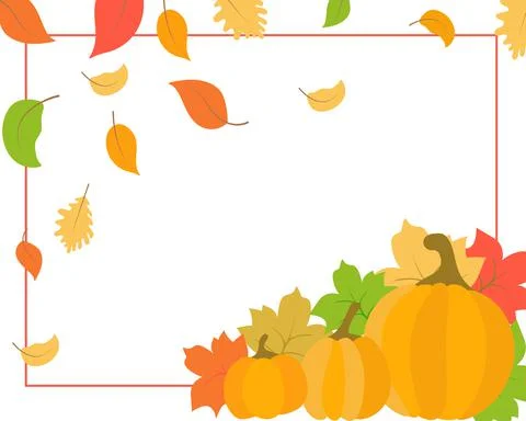 Autumn background with leaves and pumpkins vector illustration. Stock Illustration