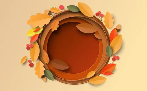 Autumn background with paper cut maple, oak leaves Stock Illustration