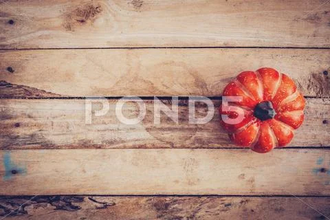 Autumn background with pumpkin on wooden board with space, Vintage filter. Stock Photos