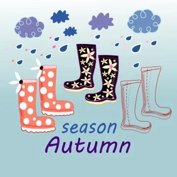 Autumn background with rubber boots Stock Illustration