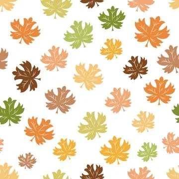 Autumn background. Seamless pattern of falling colorful maple leaves on white 스톡 일러스트