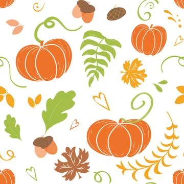 Autumn background. Seamless pattern of falling colorful maple leaves pumpkin  Illustrazione stock