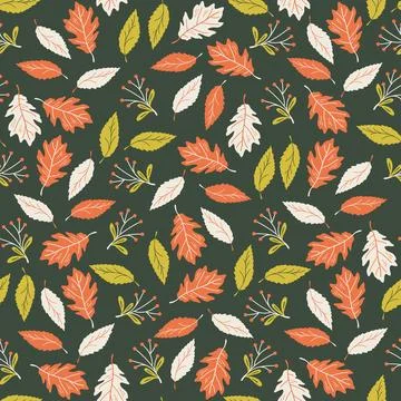 Autumn background. Seamless pattern with falling leaves and berries. Stock Illustration
