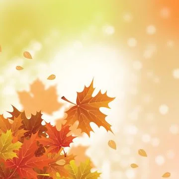 Autumn background with sunlight and falling leaves Stock Illustration