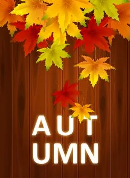 Autumn Background Template, with falling bunch of leaves on wooden boards Stock Illustration