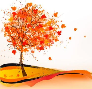 Autumn background with a tree. vector. Stock Illustration
