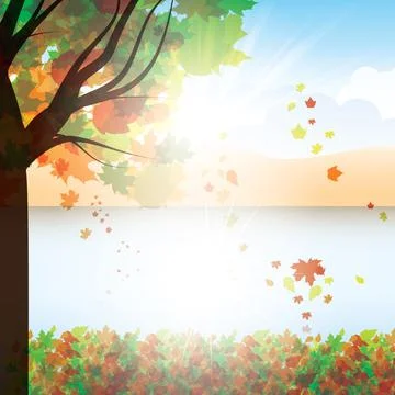 Autumn background with trees and falling leaves Stock Illustration