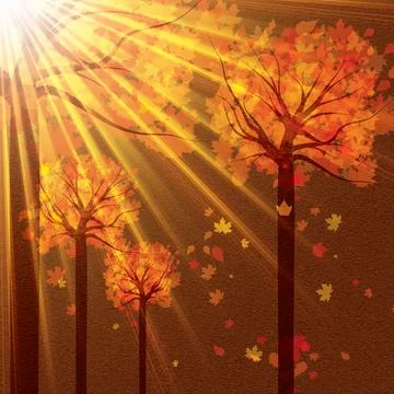 Autumn background with trees and falling leaves Stock Illustration