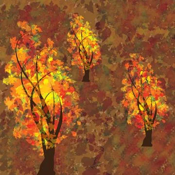 Autumn background with trees and falling leaves Stock Illustration