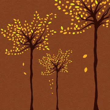 Autumn background with trees and falling leaves Stock Illustration