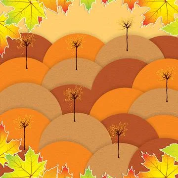 Autumn background with trees and falling leaves Stock Illustration