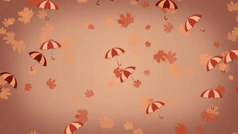 Autumn background with umbrellas and falling leaves Stock Footage 88388249