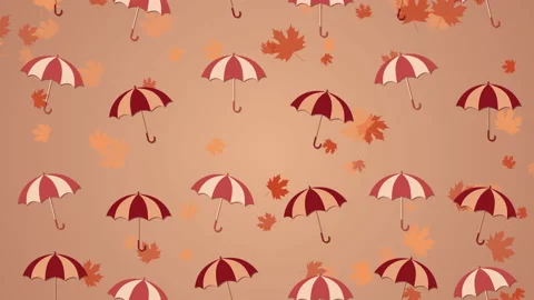 Autumn background with umbrellas and falling leaves Stock Footage 88723538