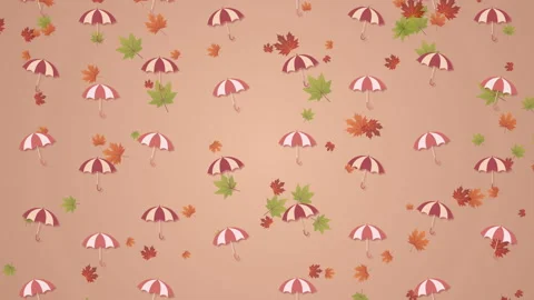 Autumn background with umbrellas and falling leaves Stock Footage 89064328