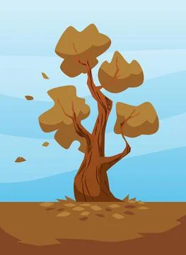 Autumn banner background with tree losing leaves, flat vector illustration. Stock Illustration