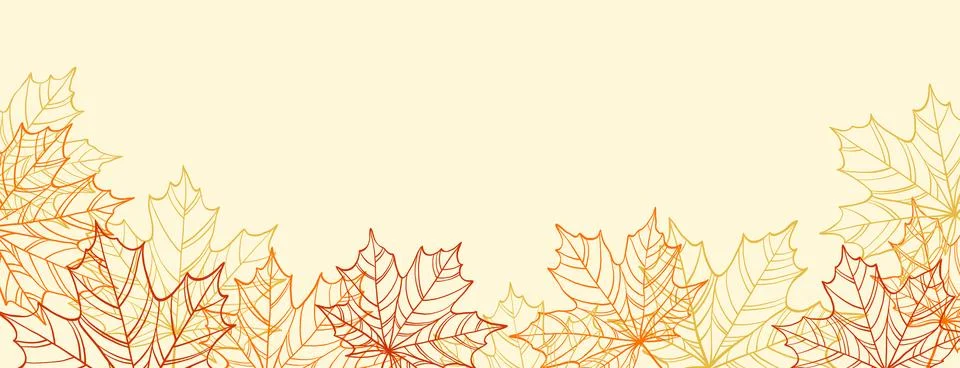 Autumn banner design template. Maple leaves linear border background. desig.. Stock Illustration