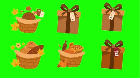 Autumn basket gift set with bread pumpkin and decorations Video stock 316225179