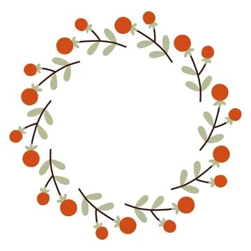Autumn berry circle frame. Round border made of fall berries. The berries have Stock Illustration