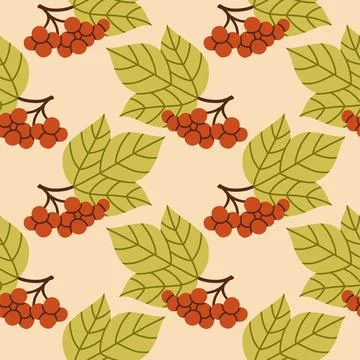Autumn berry seamless pattern. Fall isolated berries on beige background. Square Illustrazione stock