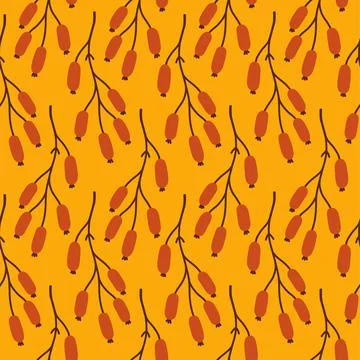 Autumn berry seamless pattern. Fall isolated berries on yellow background Stock Illustration
