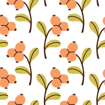 Autumn berry seamless pattern. Fall isolated berries on white background. Square Stock Illustration