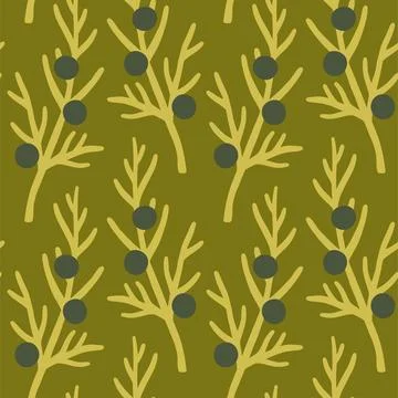 Autumn berry seamless pattern. Fall isolated berries on dark green background Stock Illustration