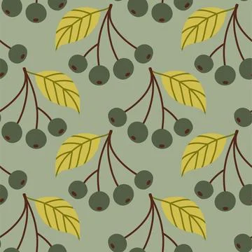 Autumn berry seamless pattern. Fall isolated berries on blue background. Square Stock Illustration