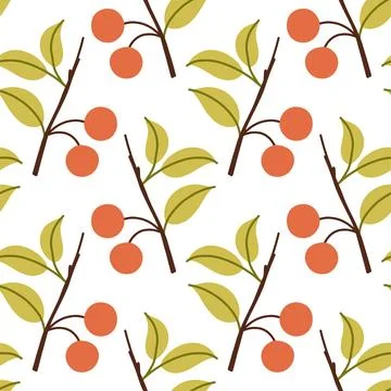 Autumn berry seamless pattern. Fall isolated berries on white background. Square Illustrazione stock