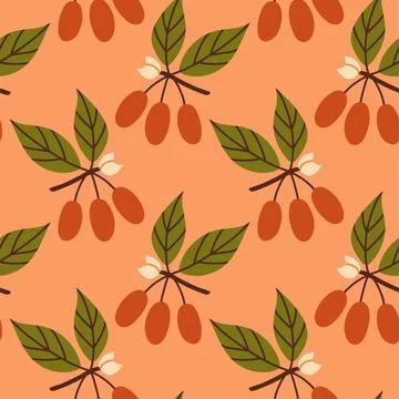 Autumn berry seamless pattern. Fall isolated berries on orange pink background Illustrazione stock