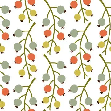 Autumn berry seamless pattern. Fall isolated berries on white background. Square 스톡 일러스트