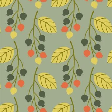Autumn berry seamless pattern. Fall isolated berries on blue background. Square Stock Illustration
